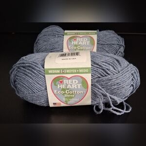 NWT Red Heart Eco-Cotton Blue/Grey Denim Cotton Blend Crochet Knit Yarn